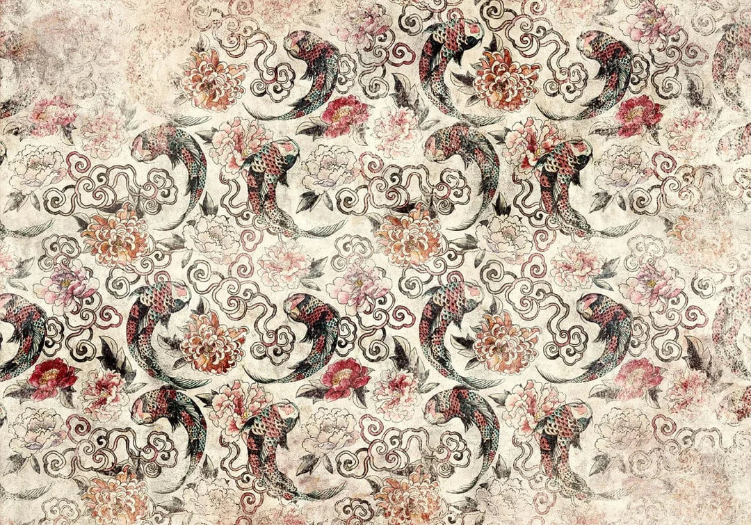 Fototapetes - Japāņu motīvs ar zivīm un ornamentiem - interjeram G-ART