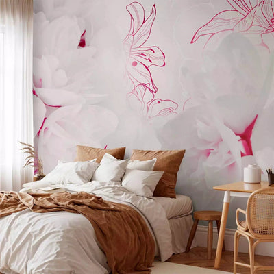 Wall Murals - white jasmine with stylized flowers in red tones G-art