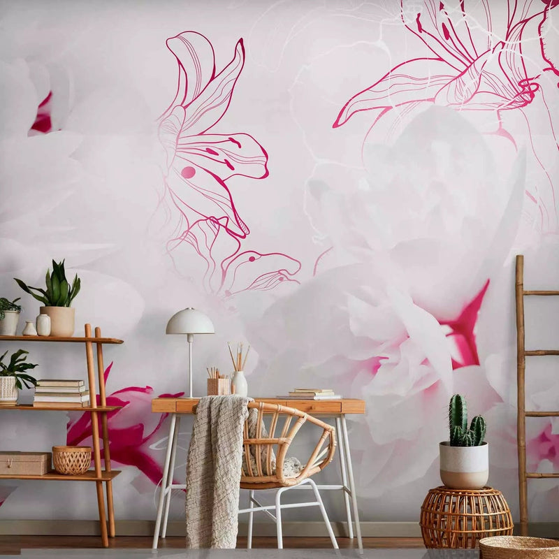 Wall Murals - white jasmine with stylized flowers in red tones G-art