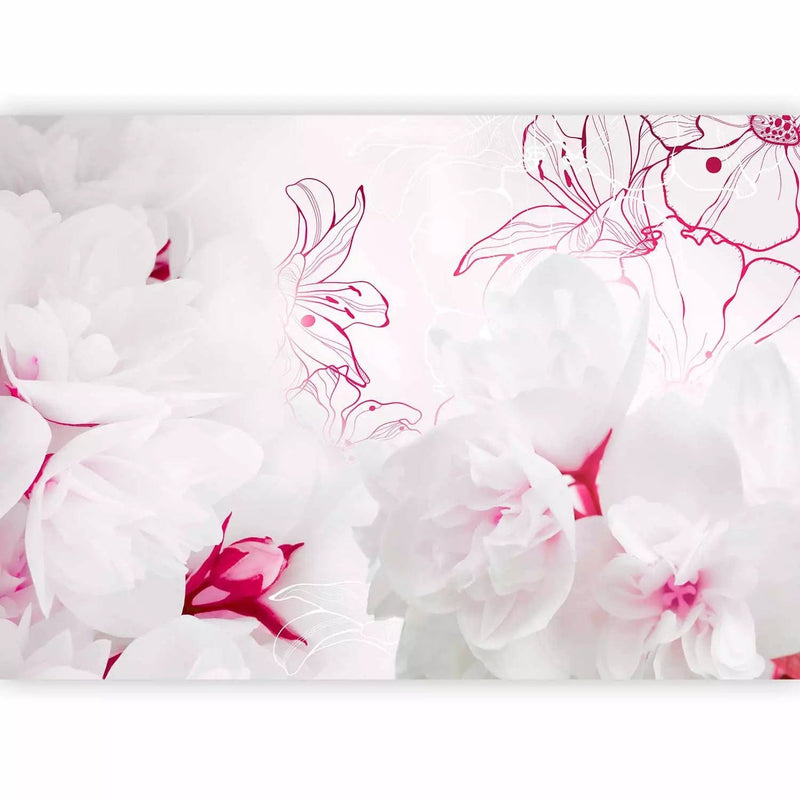 Wall Murals - white jasmine with stylized flowers in red tones G-art