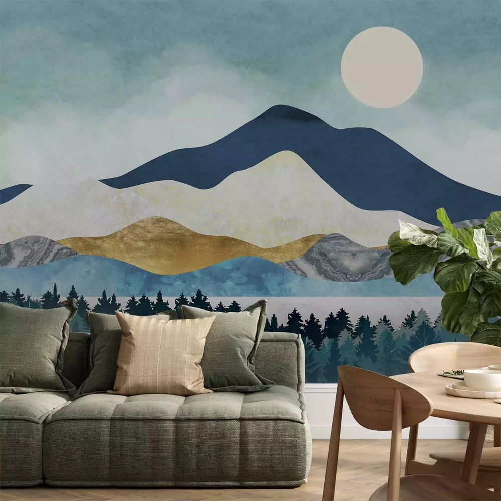 Fototapetes viesistabai  - Kalni ar zelta akcentu maigos pasteļtoņos G-ART