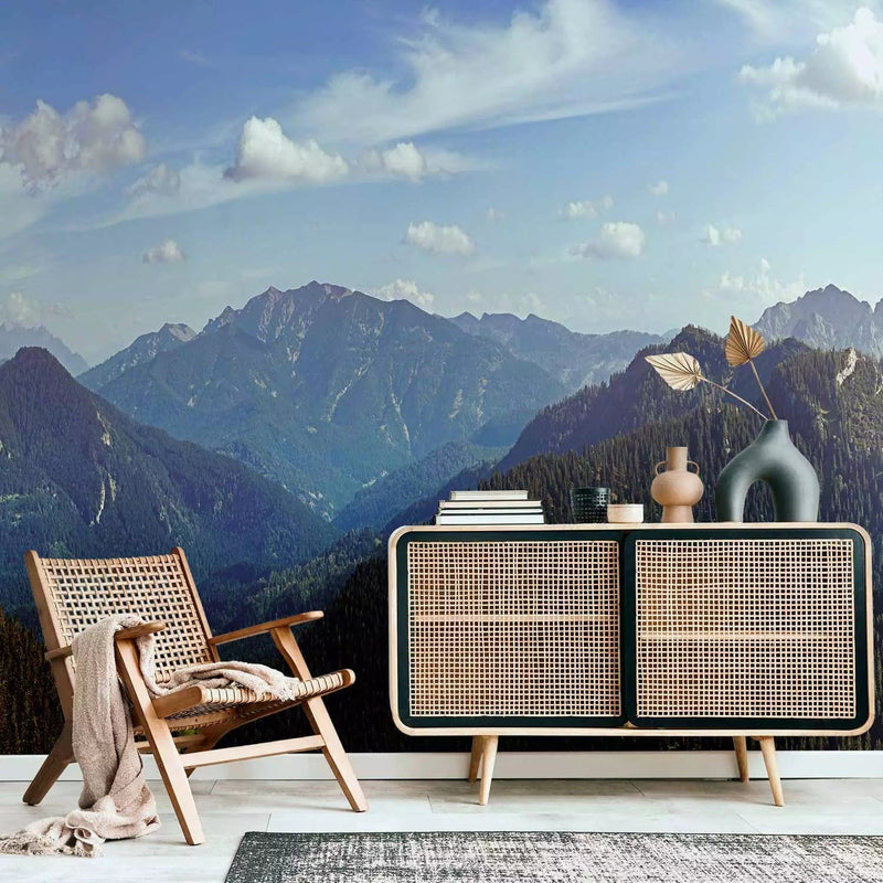 Wall Murals - landscape with high mountains and blue sky, 93096G-ART