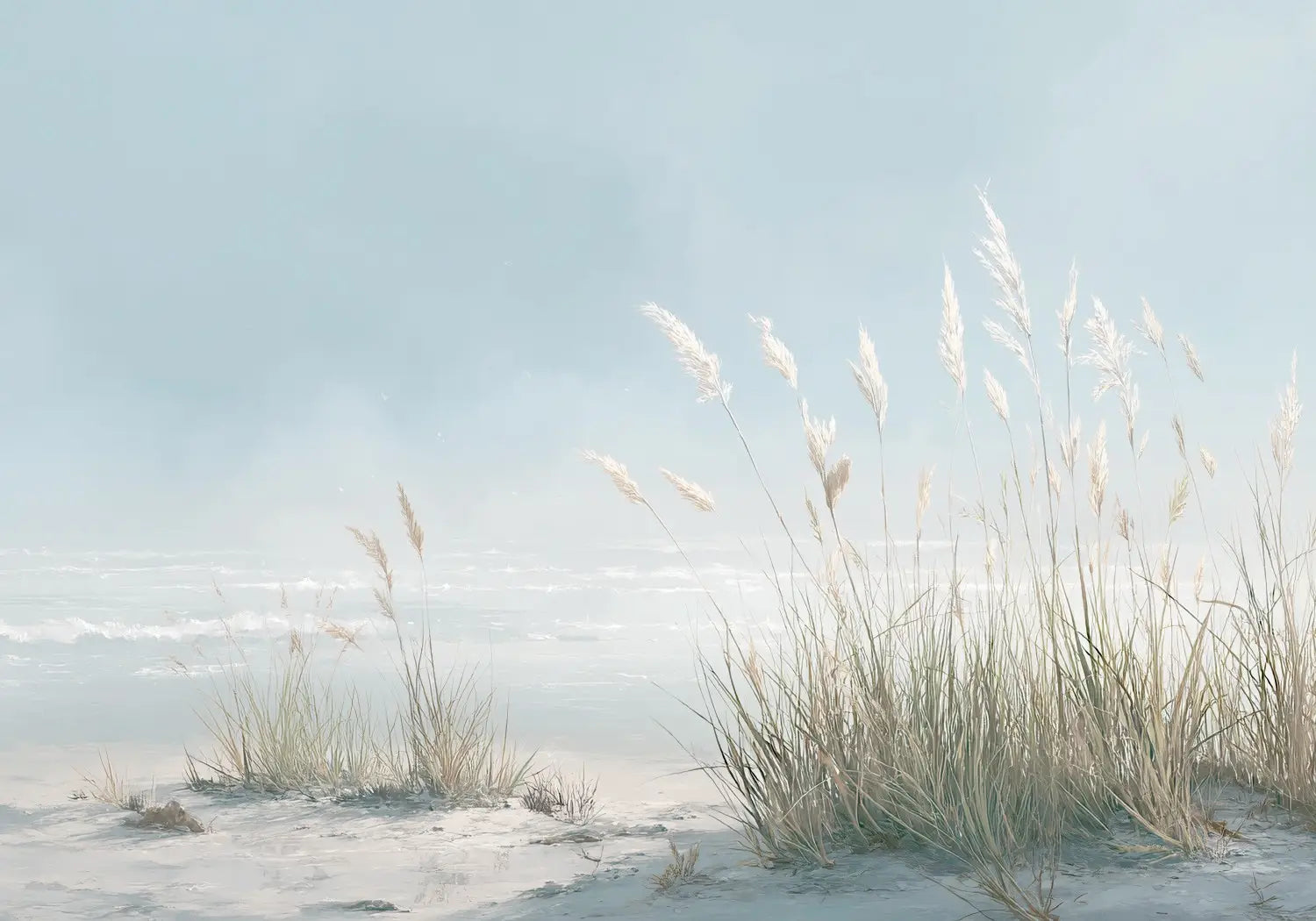 Flizelīna fototapetes "Kāpu niedres maigā jūras miglā" | Tapetenshop G-ART