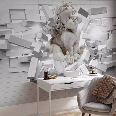 Wall Murals with a cherub breaking through a brick wall, 64516G-ART