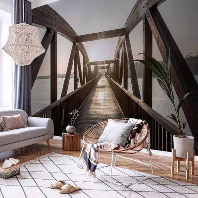 Wall Murals With a bridge across the iesi early in the morning. Brown tones, 74547g-art