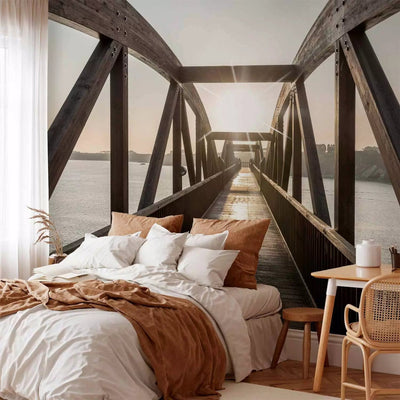 Wall Murals With a bridge across the iesi early in the morning. Brown tones, 74547g-art