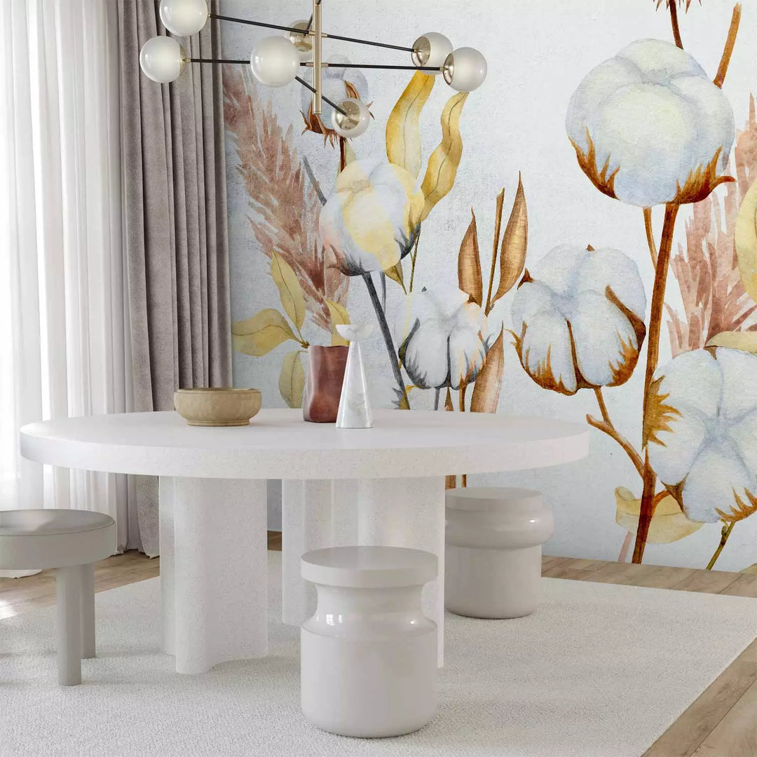 Fototapetes guļamistabai - Kokvilnas ziedi uz gaiša fona, 143843 G-ART