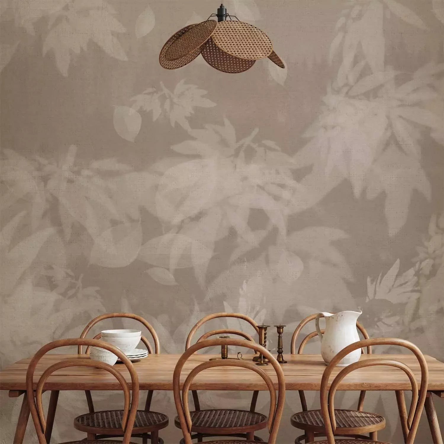 Fototapetes - Kompozīcija ar lapām silti pelēkos toņos, taupe G-ART