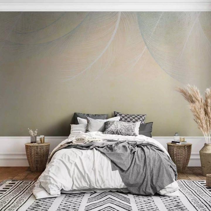 Fototapetes - kompozīciju spalvām uz dzeltena fona - 143787 G-ART