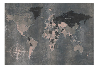 Fototapetes - kontinentu karte uz neviendabīga fona ar kompasu stūrī, 91659 G-ART