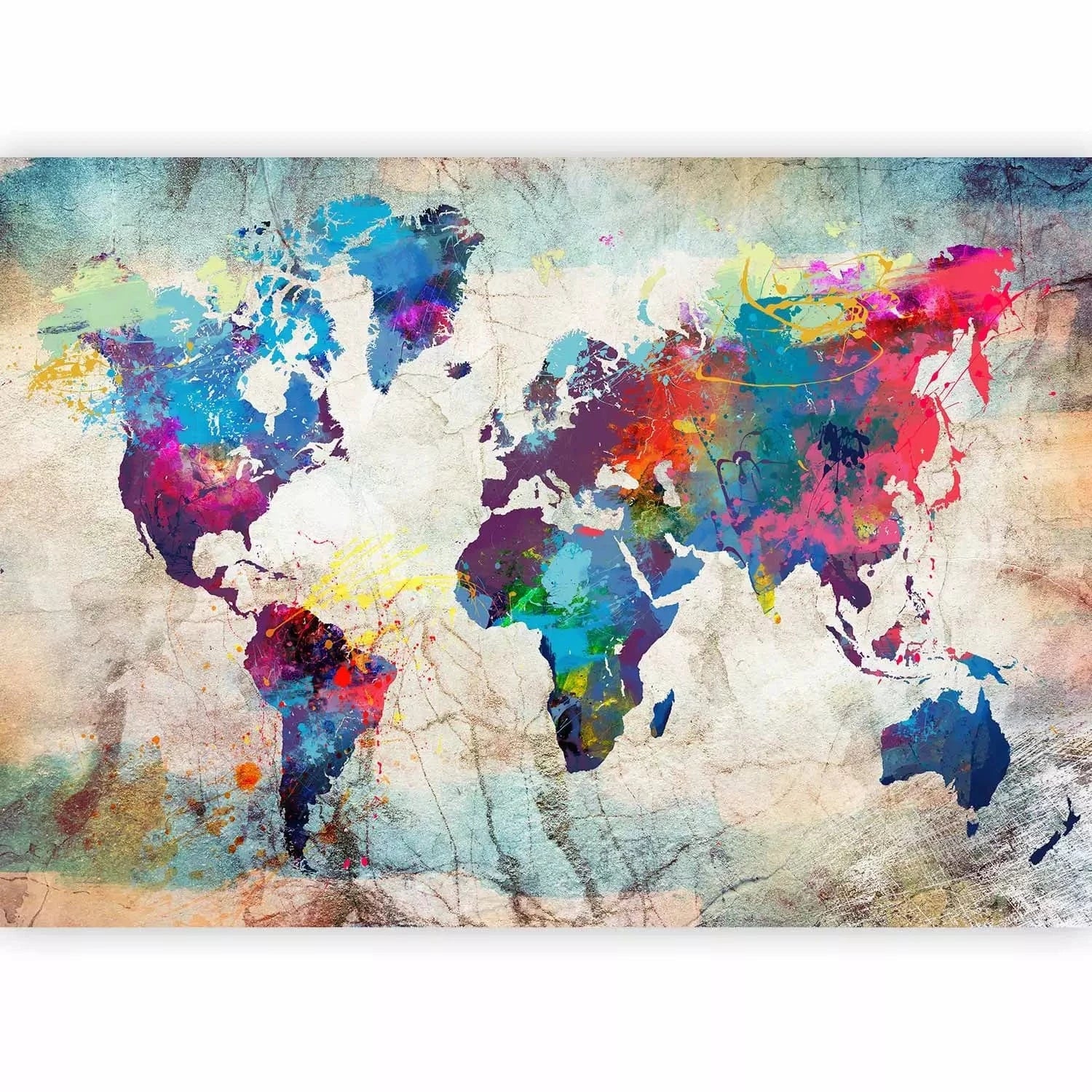 Fototapetes ar pasaules karti uzzīmēta ar ūdens krāsu - daudzkrāsaina G-ART