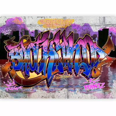  Wall Murals with graffiti inscriptions on the wall in purple, 64252g-art