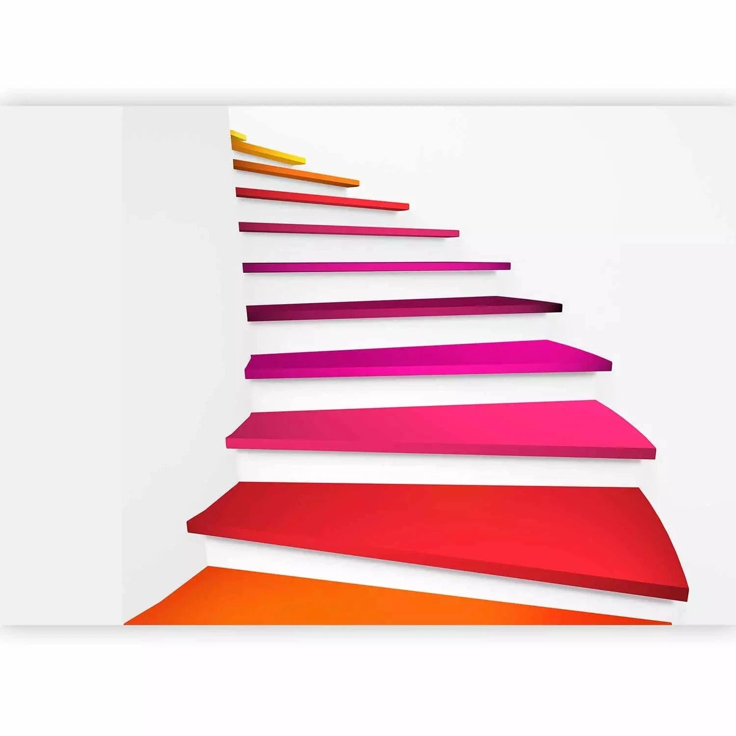 Fototapetes - 3D ilūzija - abstrakcija baltā telpā ar krāsainām kāpnēm Tapetenshop.lv