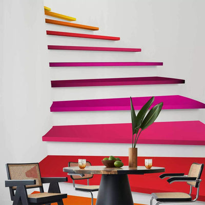 Fototapeet - abstraktsioon valges ruumis värviliste treppidega, roosa G-ART