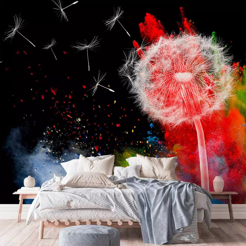 Wall Murals - multicolored dandelions on a black background, 90203 G-art