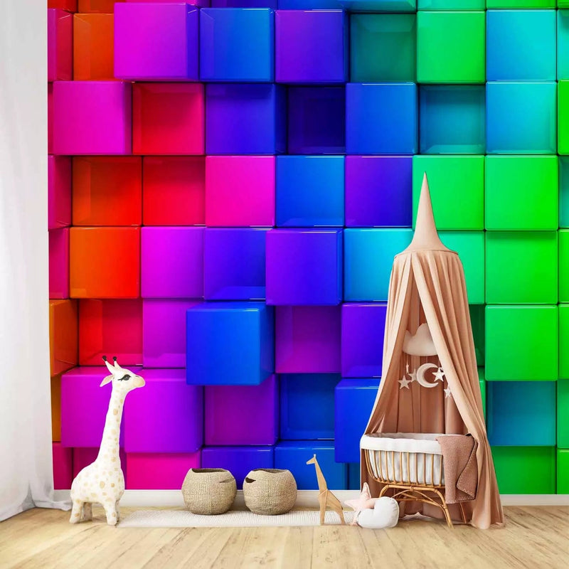 3D Wall Murals with multi-colored cubes G-ART