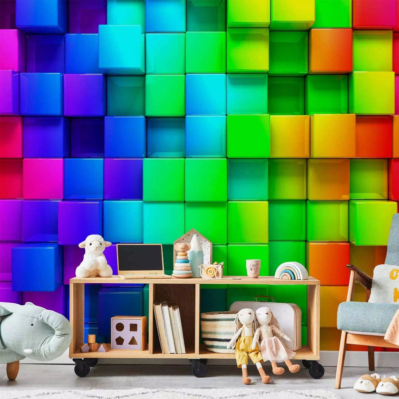 3D Wall Murals with multi-colored cubes G-ART