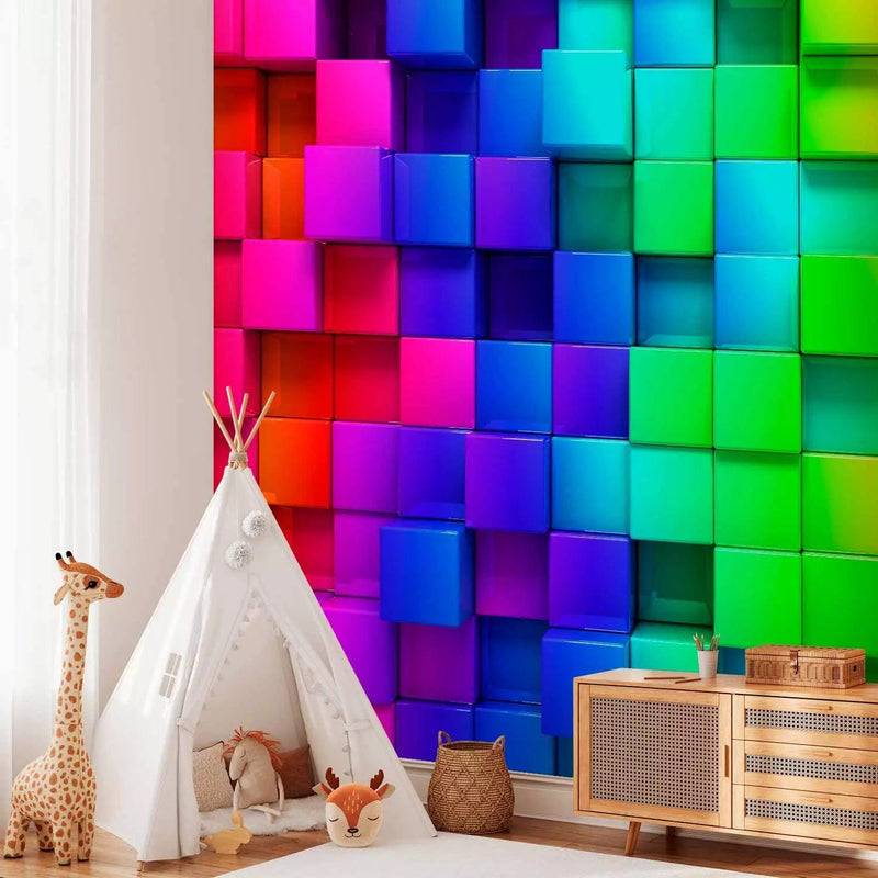 3D Wall Murals with multi-colored cubes G-ART