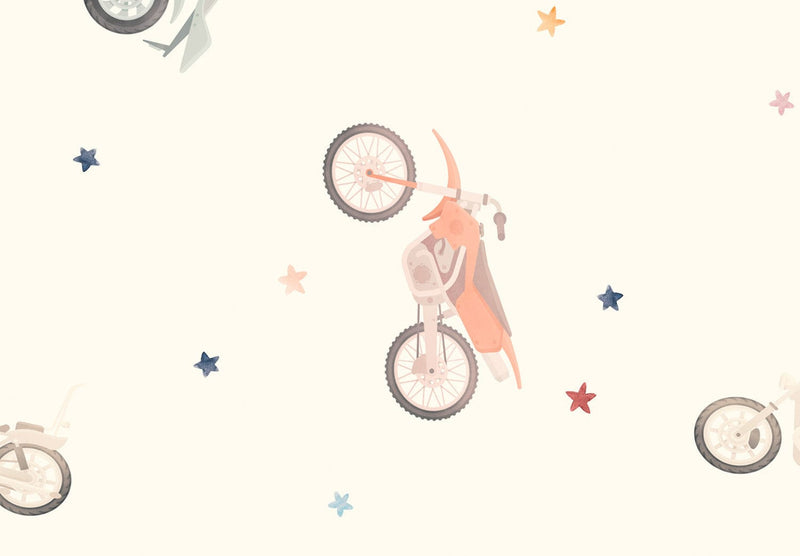 Fototapetes - Krāsaini motocikli un zvaigznes uz gaiša fona, 149202 G-ART