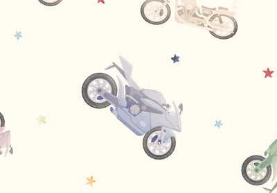 Fototapetes - Krāsaini motocikli un zvaigznes uz gaiša fona, 149202 G-ART