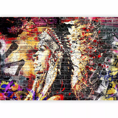 Wall Murals - graffiti with a woman's profile on a brick background, 92082 G-ART