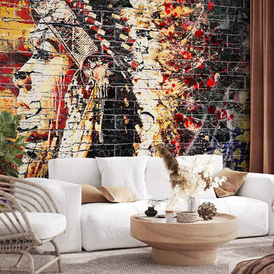 Wall Murals - graffiti with a woman's profile on a brick background, 92082 G-ART