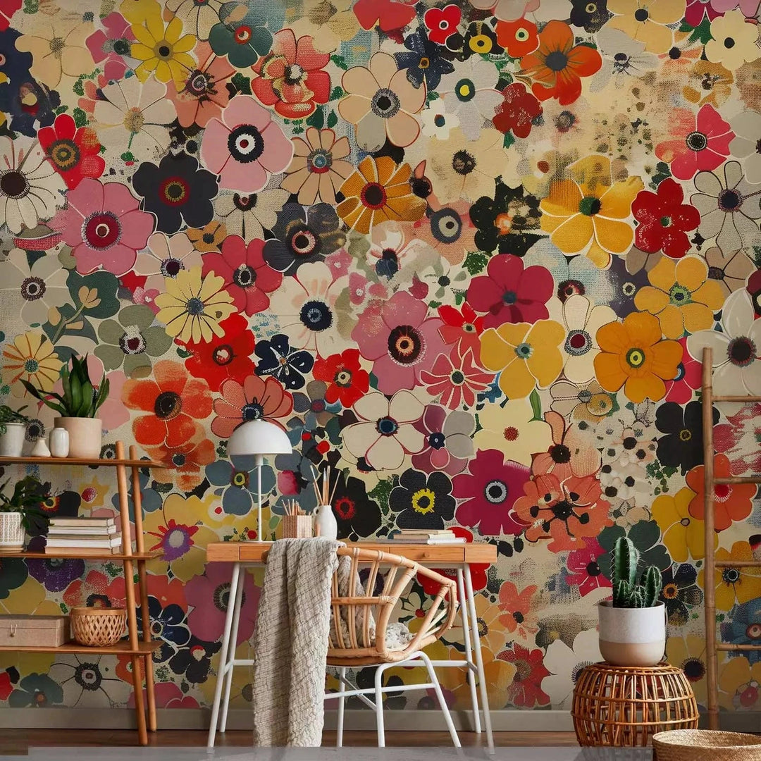 Fototapetes - Krāsu kaleidoskops - ziedu kompozīcija spilgtās krāsās G-ART