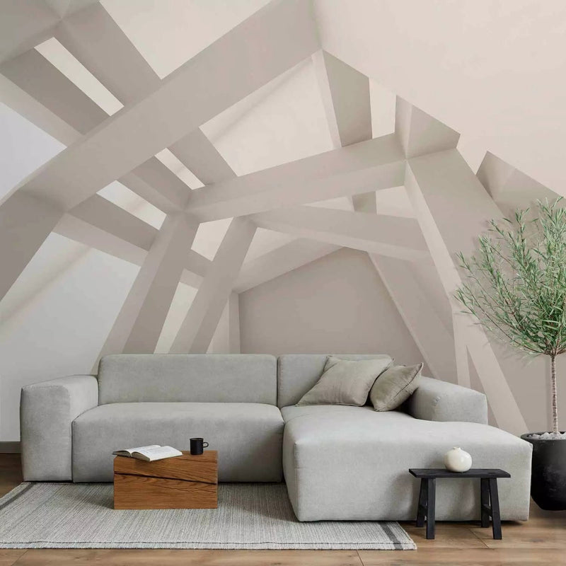 Wall Murals with 3D modern ceiling in cream color tones, buy g-art