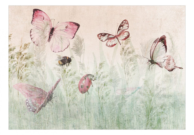 Fototapetes - Kukaiņi lauku pļavā: mārīte un tauriņis, 143845 G-ART