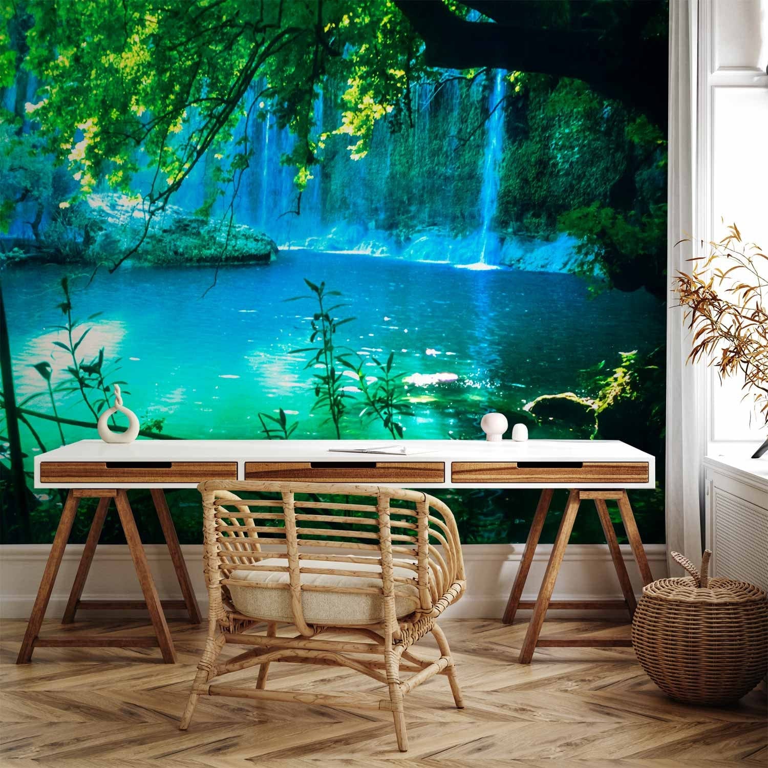 Fototapetes - Kursunlu ūdenskritums, ainava ar tirkīza ūdens koku ēnā G-ART