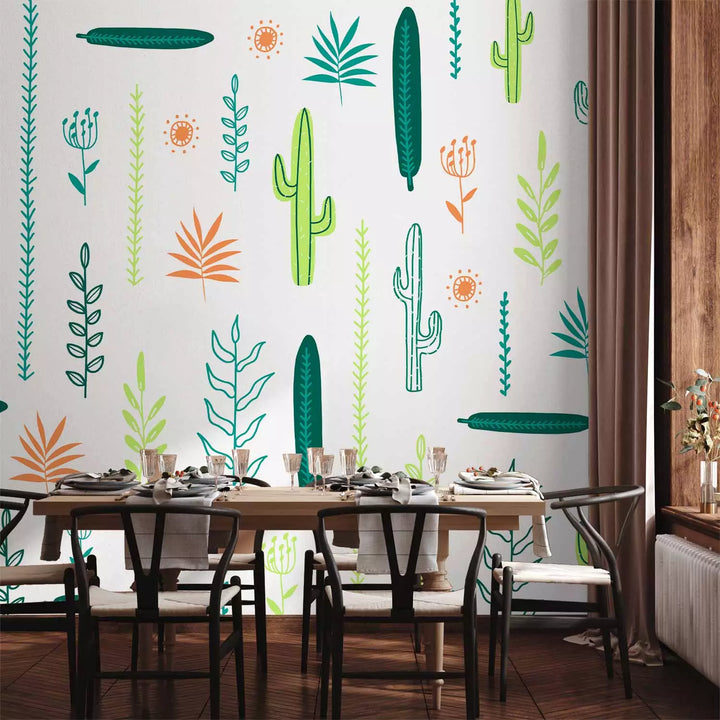 Fototapetes - Lapas un kaktusi uz balta fona - 143816 G-ART