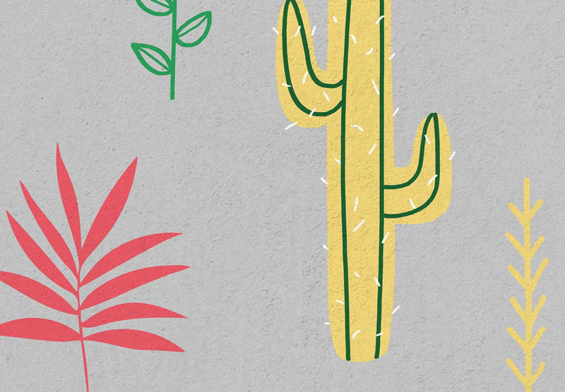 Fototapetes - Lapas un kaktusi uz pelēka fona, 143817 G-ART