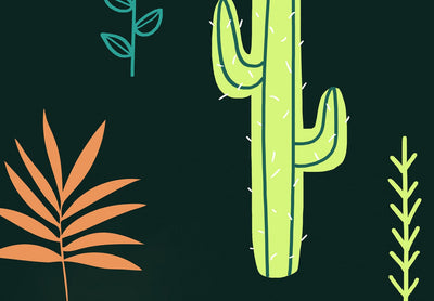 Fototapetes - Lapas un kaktusi uz zaļa fona, 143815 G-ART