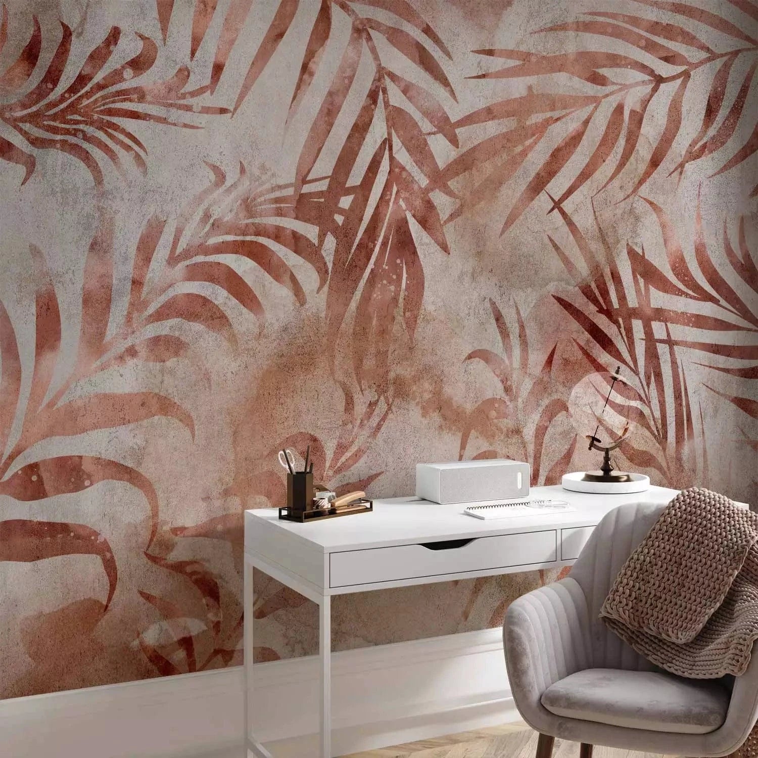 Fototapetes - Lapu motīvs vara krāsā uz gaiša fona G-ART