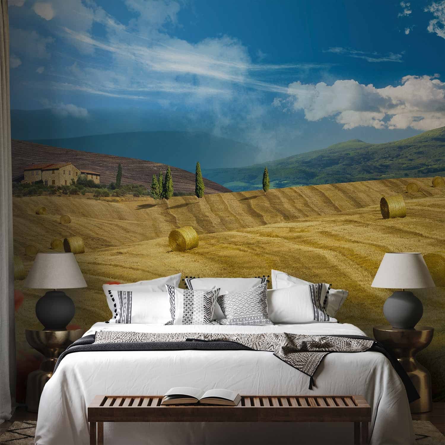 Fototapetes ar ainavu - Lauku ainava ar kokiem uz zelta pļavas - 59852 G-ART