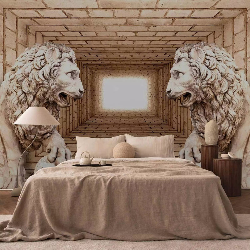 Wall Murals with 3d illusion - Secret of the Lions, 61732, beige G-ART