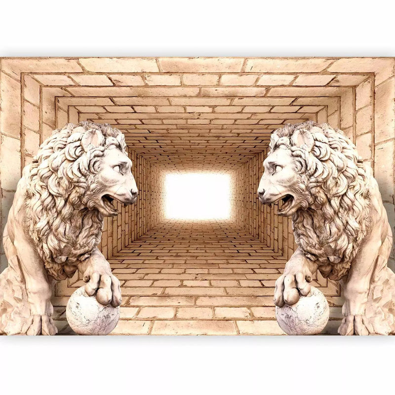 Wall Murals with 3d illusion - Secret of the Lions, 61732, beige G-ART