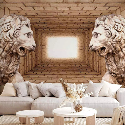 Wall Murals with 3d illusion - Secret of the Lions, 61732, beige G-ART