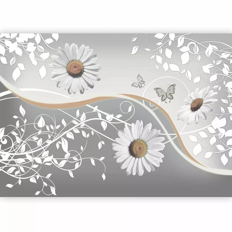 Wall Murals - gray Wall Murals with white daisy - order g -art