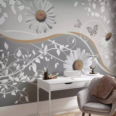 Wall Murals - gray Wall Murals with white daisy - order g -art