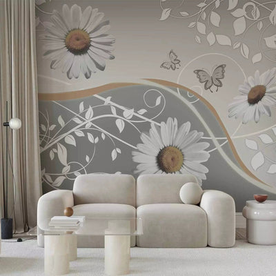 Wall Murals - gray Wall Murals with white daisy - order g -art