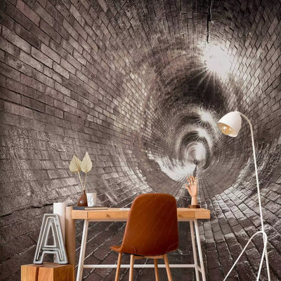 3D Wall Murals with a large underground brick tunnel in gray, 64488g-art