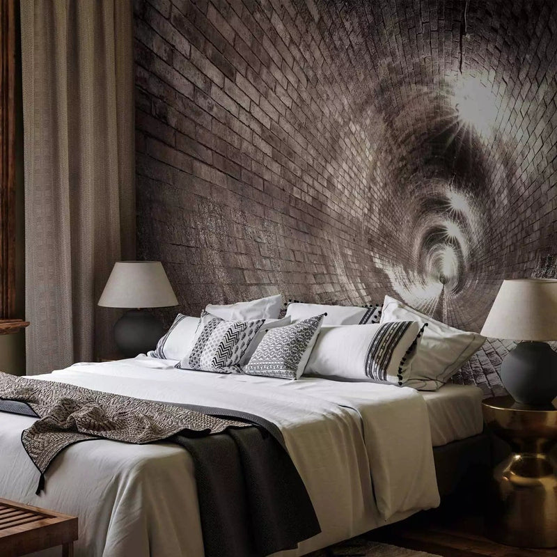 3D Wall Murals with a large underground brick tunnel in gray, 64488g-art