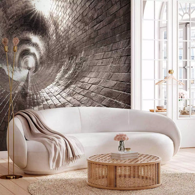 3D Wall Murals with a large underground brick tunnel in gray, 64488g-art