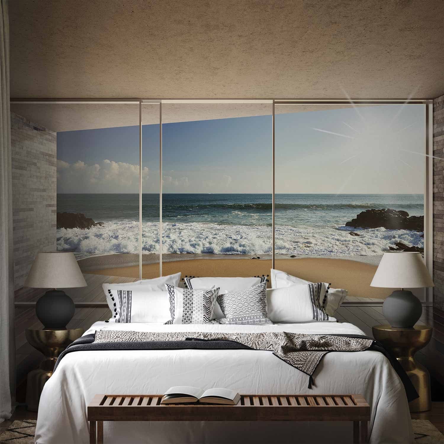 Skaistas 3d fototapetes - Logs ar skatu - smilšaina pludmale, 64120  G-ART