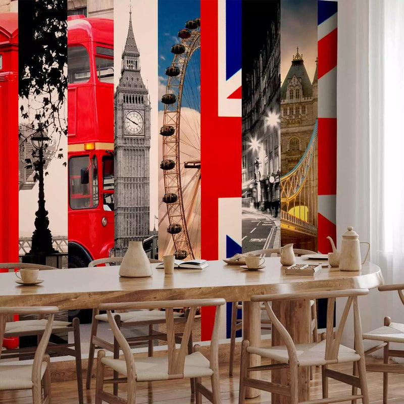 Wall Murals - London, city architecture with British flag G-Art