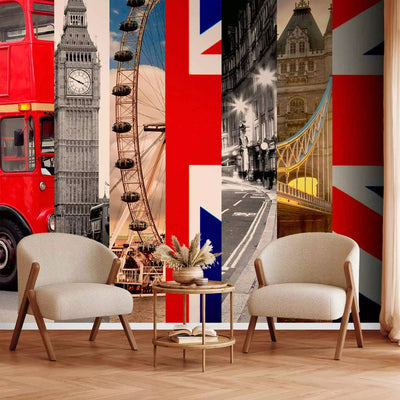 Wall Murals - London, city architecture with British flag G-Art