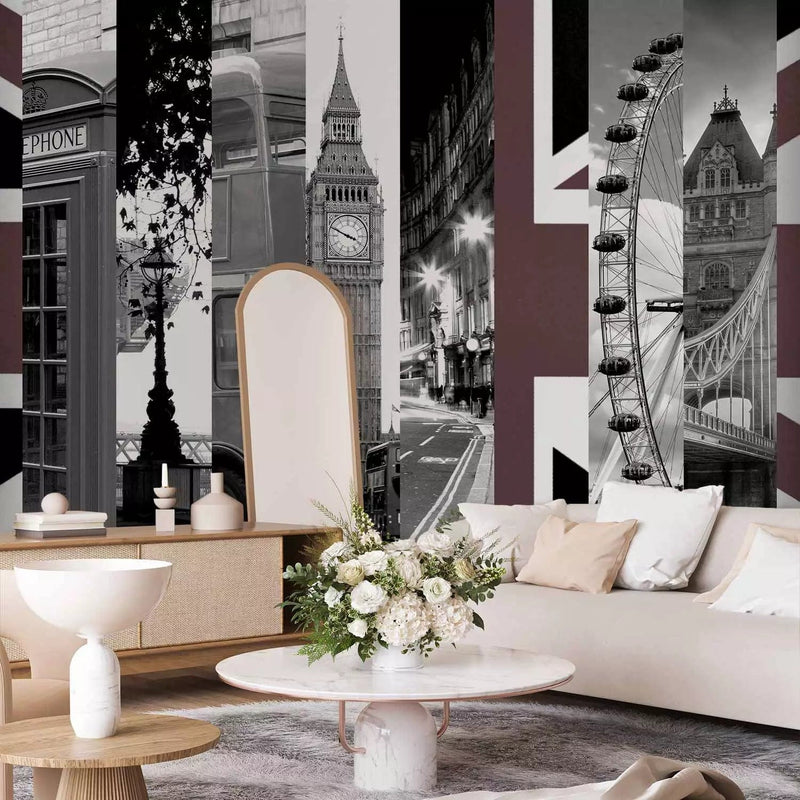 Wall Murals with London symbols in brown and gray, 96815g-art