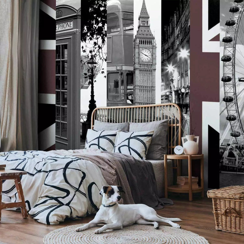 Wall Murals with London symbols in brown and gray, 96815g-art