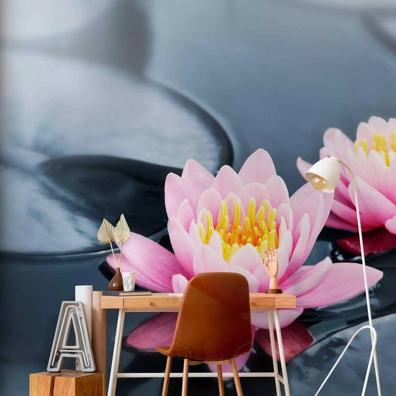 Wall Murals With lotus flowers on a gray background - lotus flowers, 60680g -art